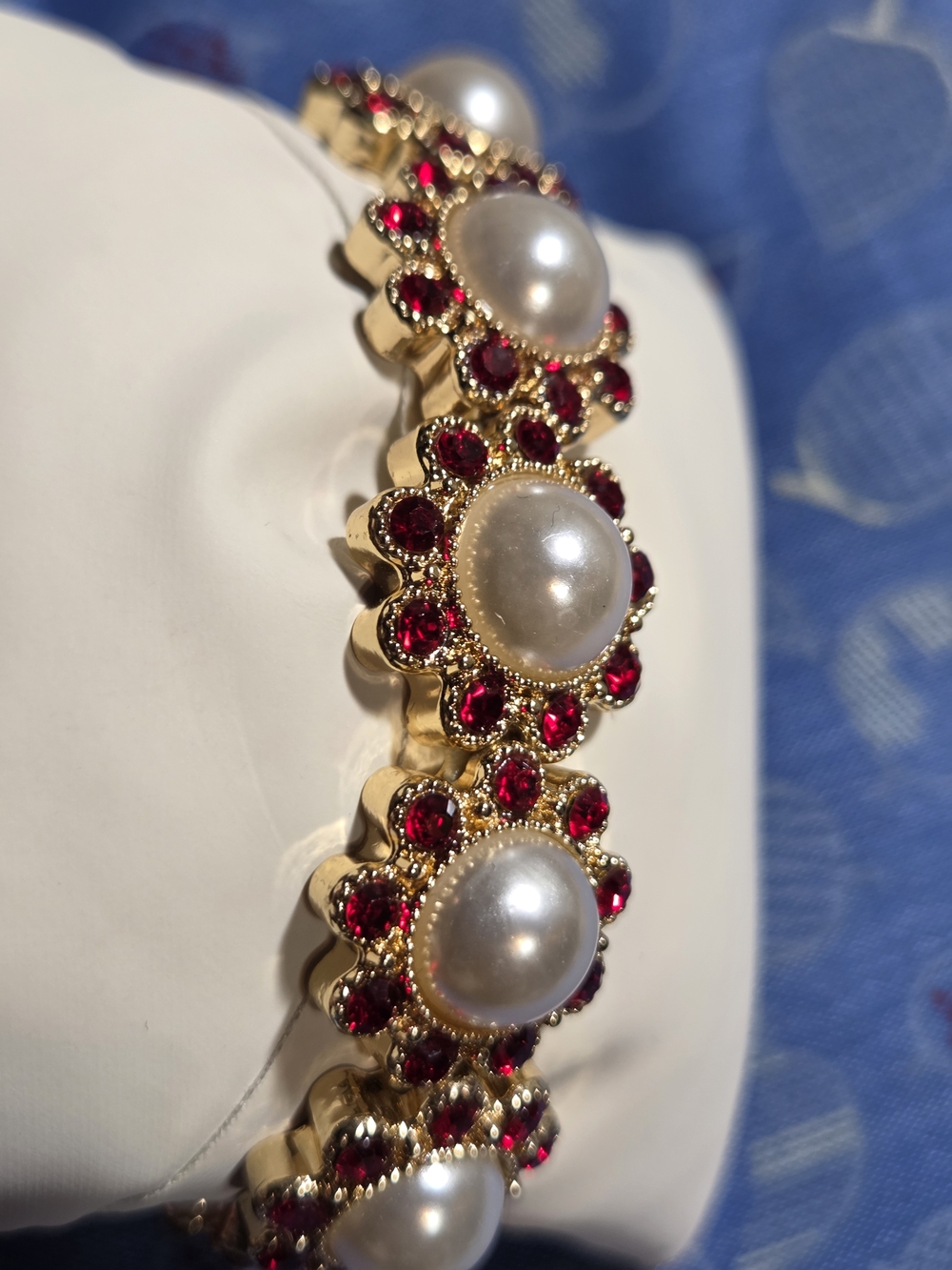 Vintage Monet red Stones and pearl floral necklace and matching bracelet - Picture 9 of 12